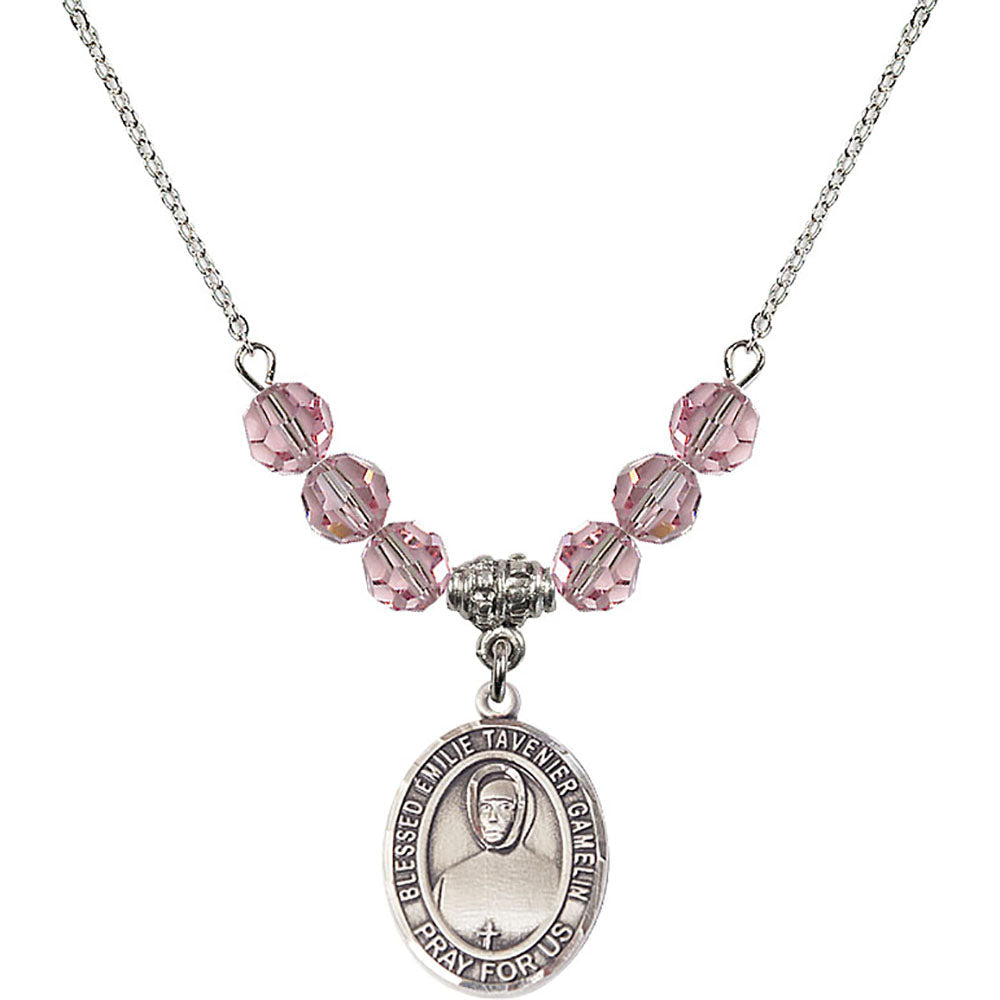 Sterling Silver Blessed Emilie Tavernier Gamelin Birthstone Necklace with Light Rose Beads - 8437
