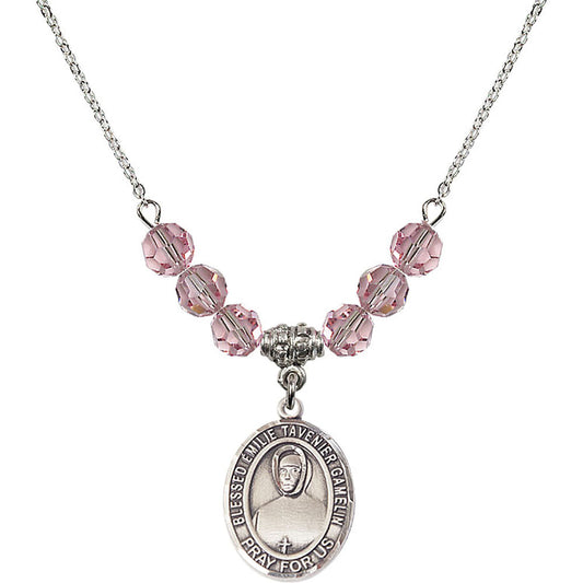 Sterling Silver Blessed Emilie Tavernier Gamelin Birthstone Necklace with Light Rose Beads - 8437