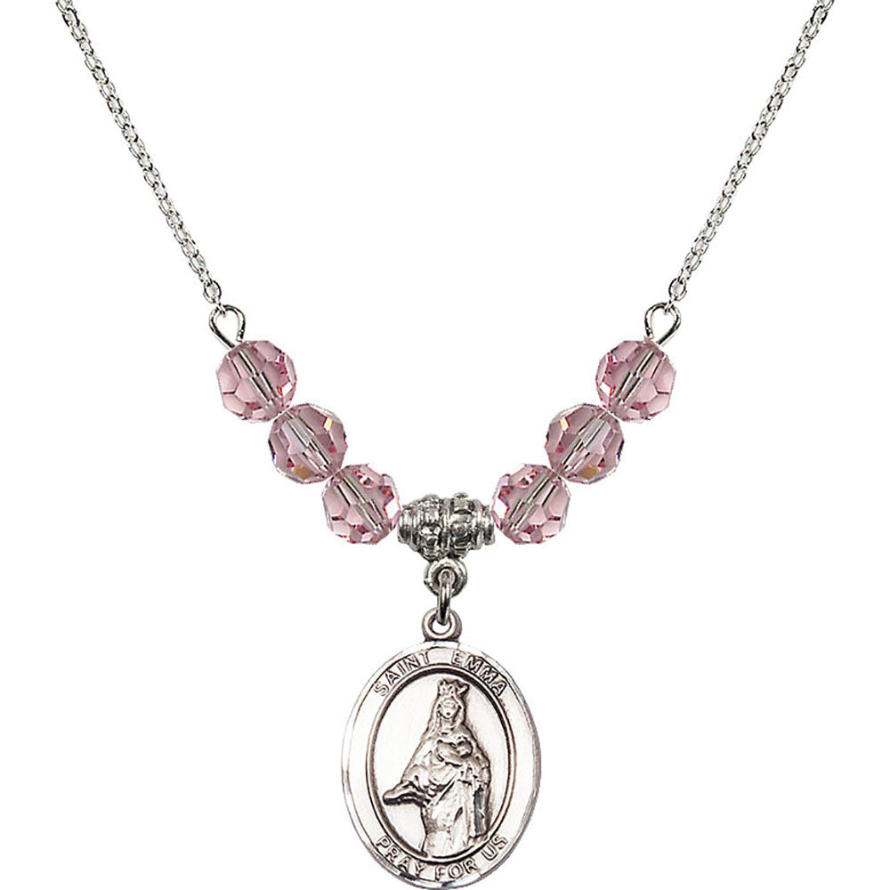 Sterling Silver Saint Emma Uffing Birthstone Necklace with Light Rose Beads - 8450