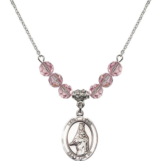 Sterling Silver Saint Emma Uffing Birthstone Necklace with Light Rose Beads - 8450