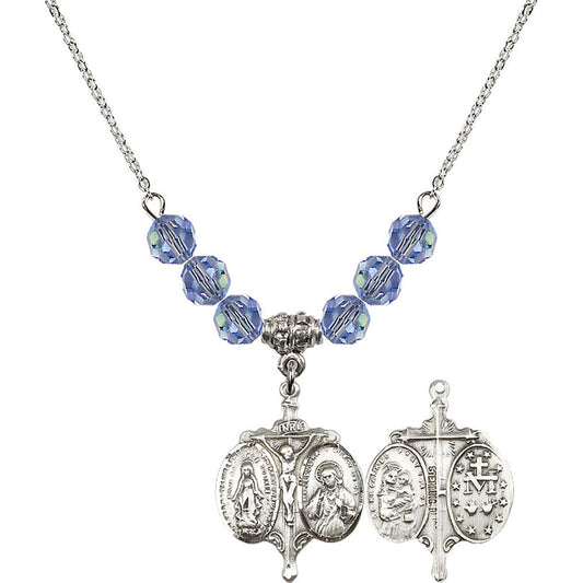 Sterling Silver Novena Birthstone Necklace with Light Sapphire Beads - 0021