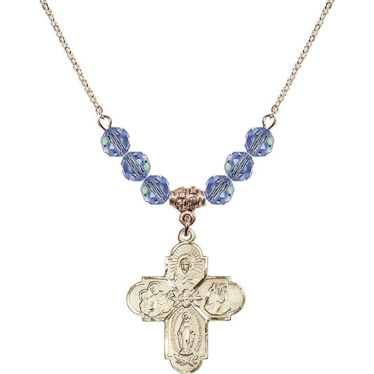 14kt Gold Filled 4-Way Birthstone Necklace with Light Sapphire Beads - 0043