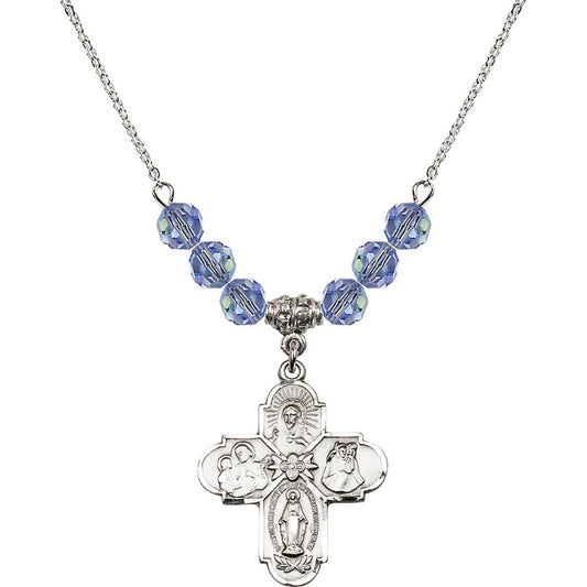 Sterling Silver 4-Way Birthstone Necklace with Light Sapphire Beads - 0043