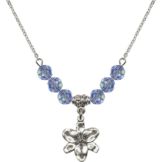 Sterling Silver Chastity Birthstone Necklace with Light Sapphire Beads - 0088