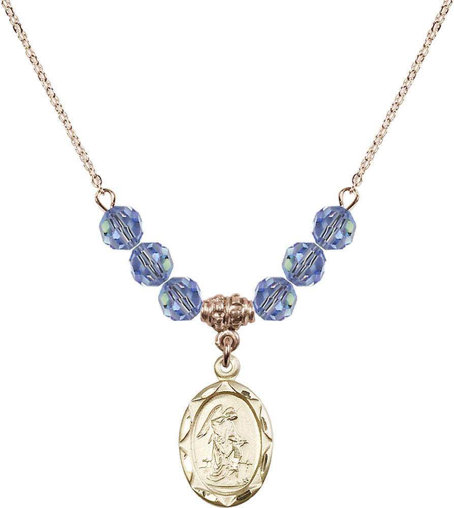 14kt Gold Filled Guardian Angel Birthstone Necklace with Light Sapphire Beads - 0612