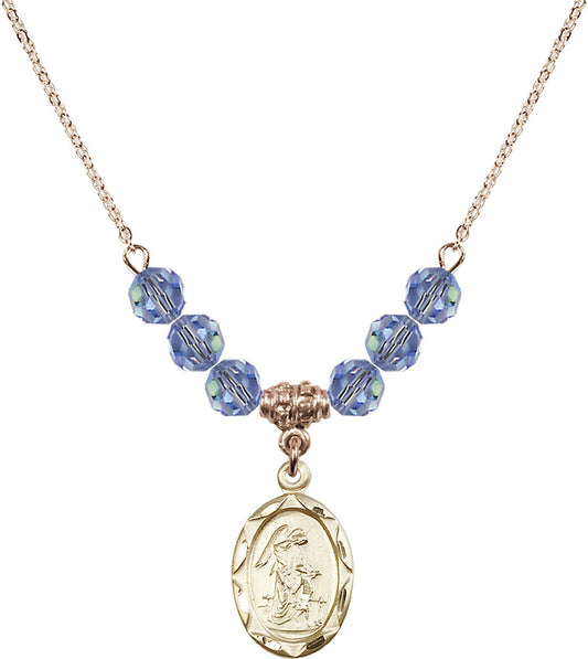 14kt Gold Filled Guardian Angel Birthstone Necklace with Light Sapphire Beads - 0612