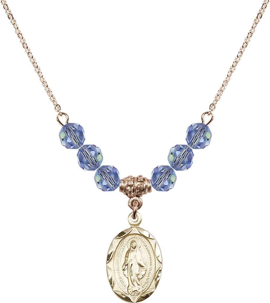 14kt Gold Filled Miraculous Birthstone Necklace with Light Sapphire Beads - 0612
