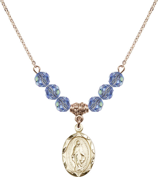 14kt Gold Filled Miraculous Birthstone Necklace with Light Sapphire Beads - 0612