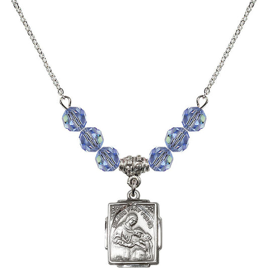 Sterling Silver Saint Ann Birthstone Necklace with Light Sapphire Beads - 0804