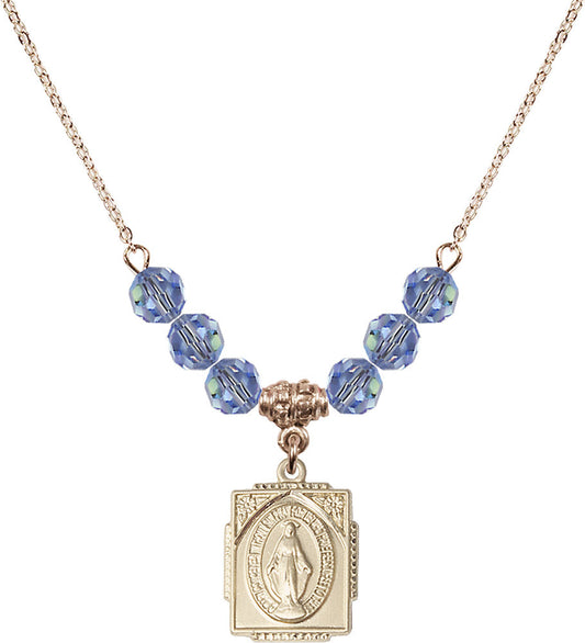 14kt Gold Filled Miraculous Birthstone Necklace with Light Sapphire Beads - 0804