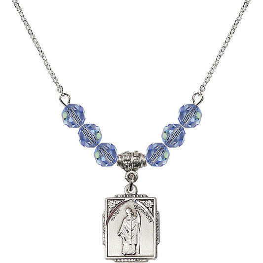 Sterling Silver Saint Patrick Birthstone Necklace with Light Sapphire Beads - 0804
