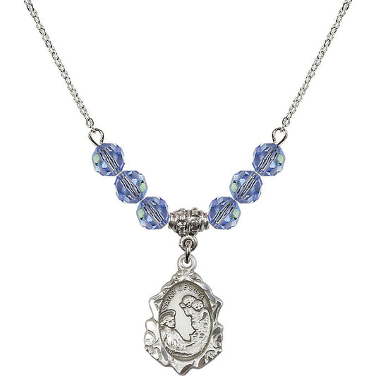 Sterling Silver Saint Cecilia Birthstone Necklace with Light Sapphire Beads - 0822