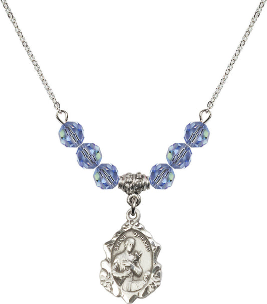 Sterling Silver Saint Gerard Birthstone Necklace with Light Sapphire Beads - 0822