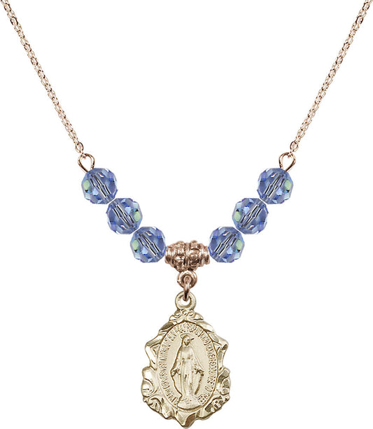 14kt Gold Filled Miraculous Birthstone Necklace with Light Sapphire Beads - 0822