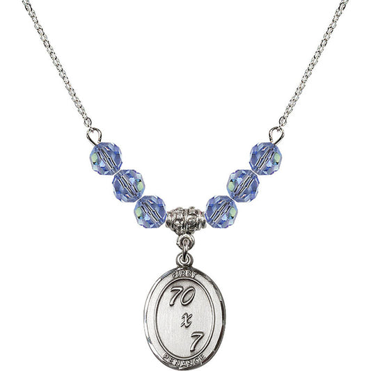 Sterling Silver First Penance Birthstone Necklace with Light Sapphire Beads - 0867