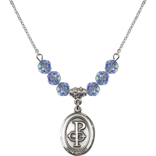 Sterling Silver Matrimony Birthstone Necklace with Light Sapphire Beads - 0869