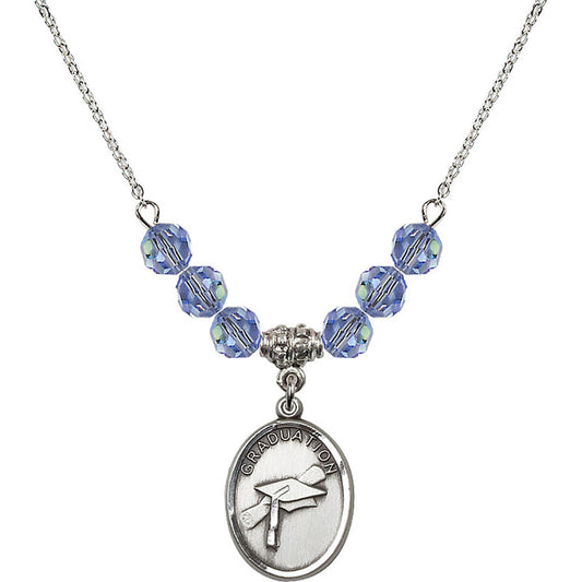 Sterling Silver Graduation Birthstone Necklace with Light Sapphire Beads - 0872
