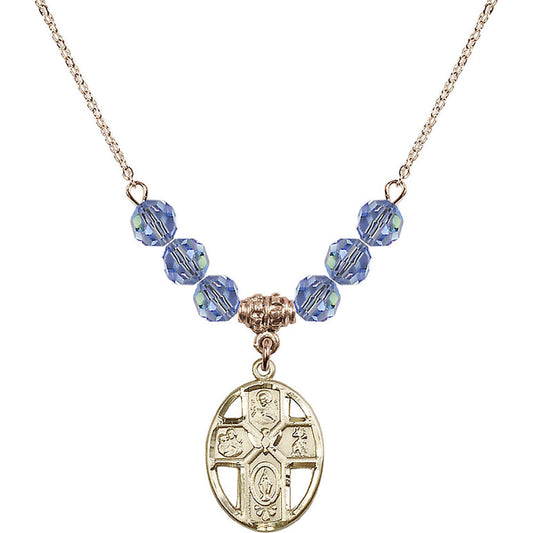14kt Gold Filled 5-Way / Holy Spirit Birthstone Necklace with Light Sapphire Beads - 0880