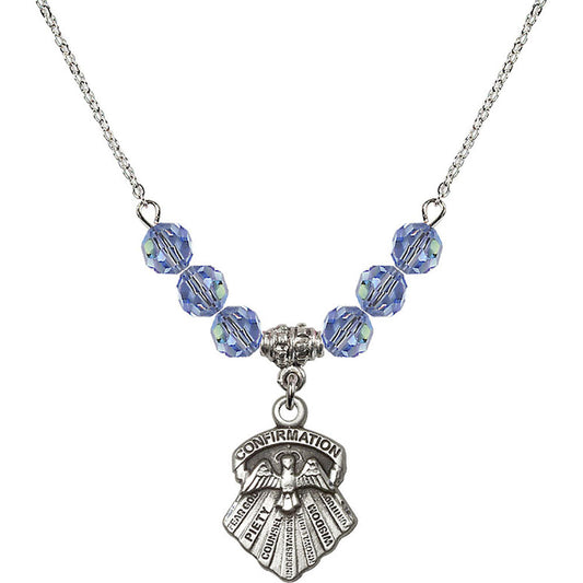 Sterling Silver Seven Gifts Birthstone Necklace with Light Sapphire Beads - 0886