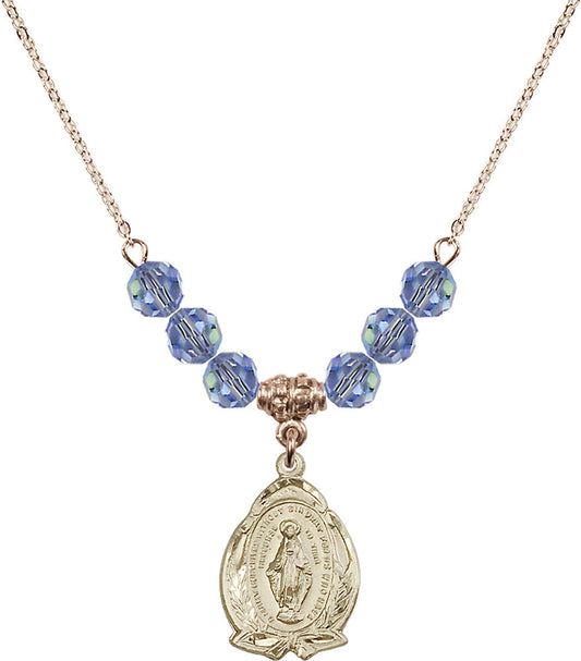 14kt Gold Filled Miraculous Birthstone Necklace with Light Sapphire Beads - 1481