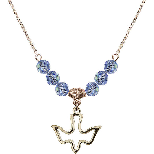 14kt Gold Filled Holy Spirit Birthstone Necklace with Light Sapphire Beads - 1510