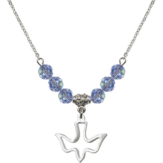 Sterling Silver Holy Spirit Birthstone Necklace with Light Sapphire Beads - 1510