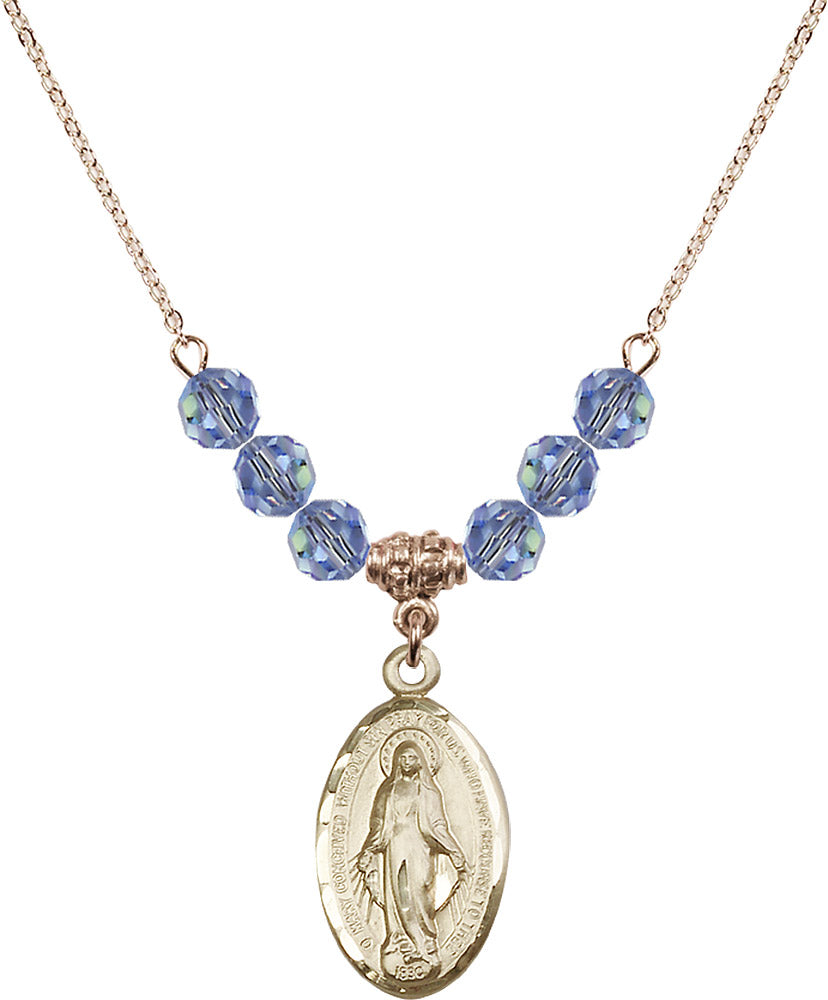 14kt Gold Filled Miraculous Birthstone Necklace with Light Sapphire Beads - 1615