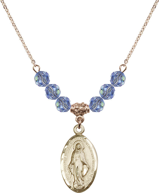 14kt Gold Filled Miraculous Birthstone Necklace with Light Sapphire Beads - 1615