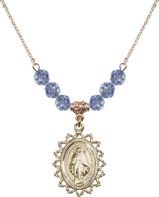 14kt Gold Filled Miraculous Birthstone Necklace with Light Sapphire Beads - 1619