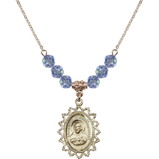 14kt Gold Filled Scapular Birthstone Necklace with Light Sapphire Beads - 1619