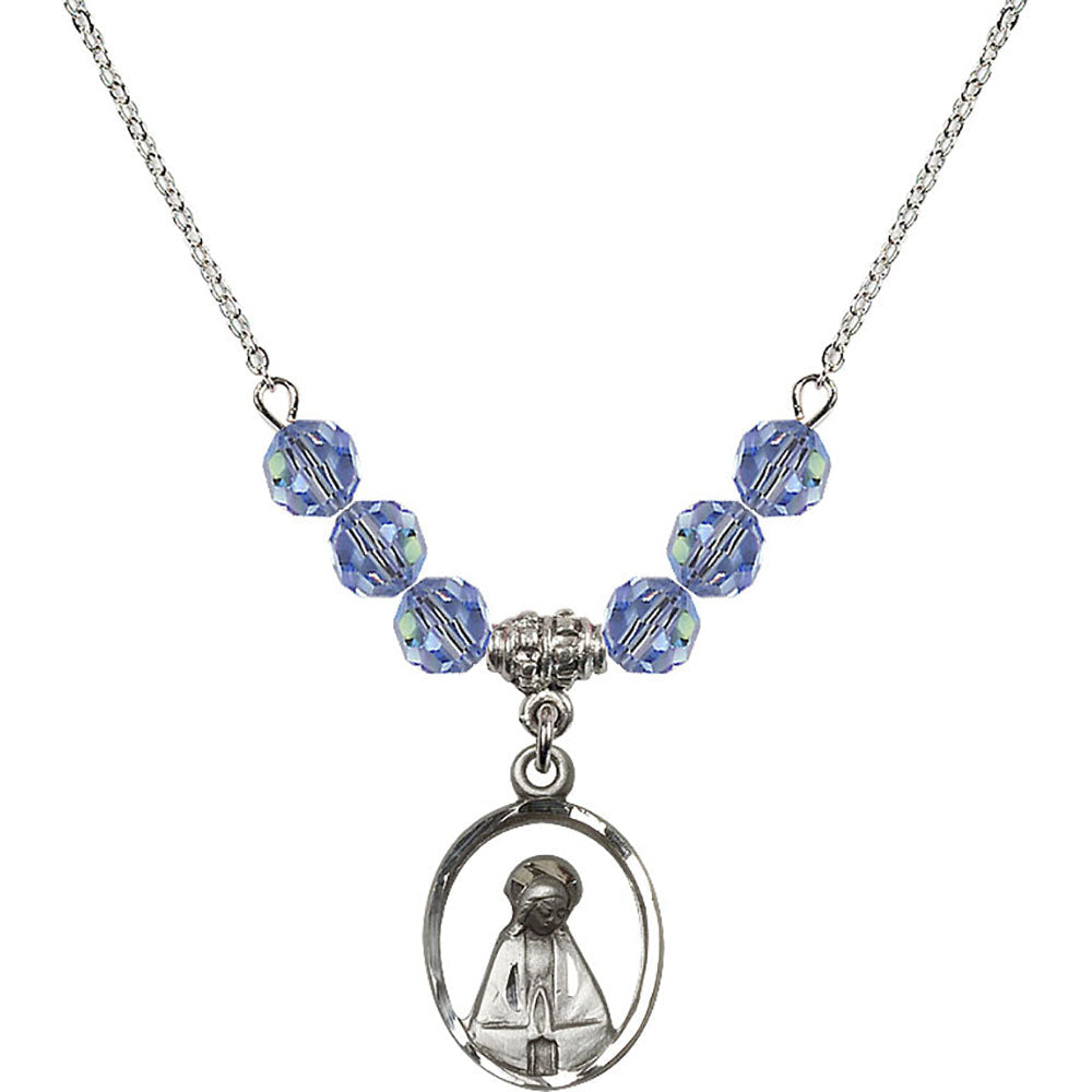 Sterling Silver Madonna Birthstone Necklace with Light Sapphire Beads - 1626