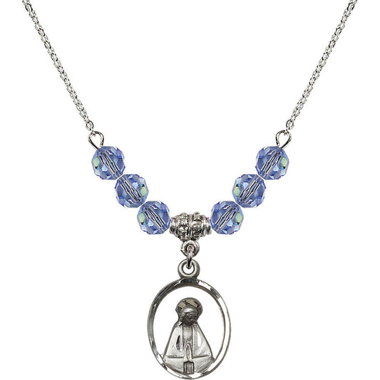 Sterling Silver Madonna Birthstone Necklace with Light Sapphire Beads - 1626