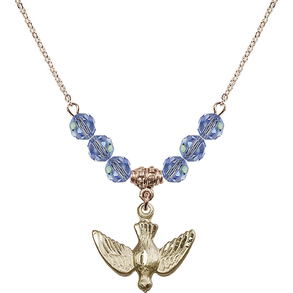 14kt Gold Filled Holy Spirit Birthstone Necklace with Light Sapphire Beads - 1628