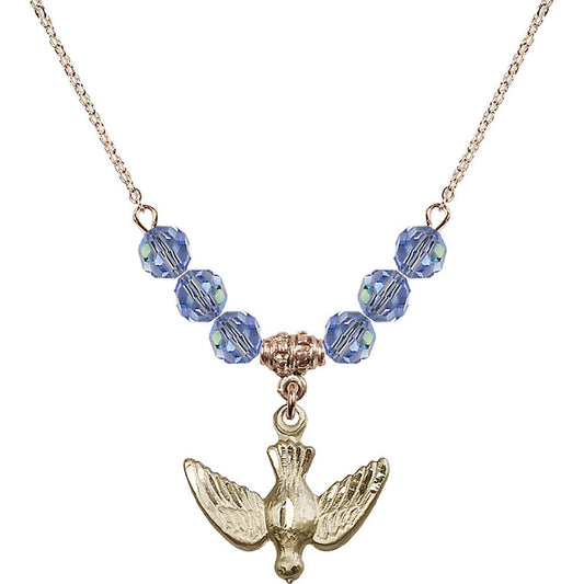 14kt Gold Filled Holy Spirit Birthstone Necklace with Light Sapphire Beads - 1628