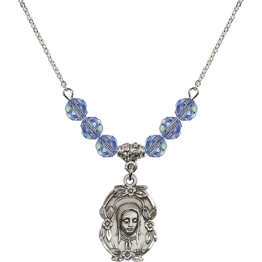 Sterling Silver Madonna Birthstone Necklace with Light Sapphire Beads - 1647