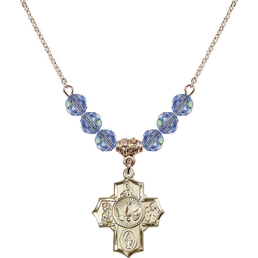 14kt Gold Filled 5-Way Birthstone Necklace with Light Sapphire Beads - 2090