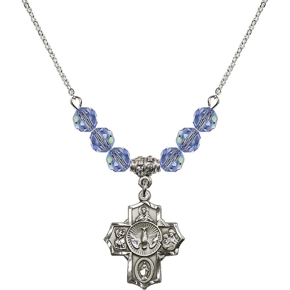 Sterling Silver 5-Way Birthstone Necklace with Light Sapphire Beads - 2090