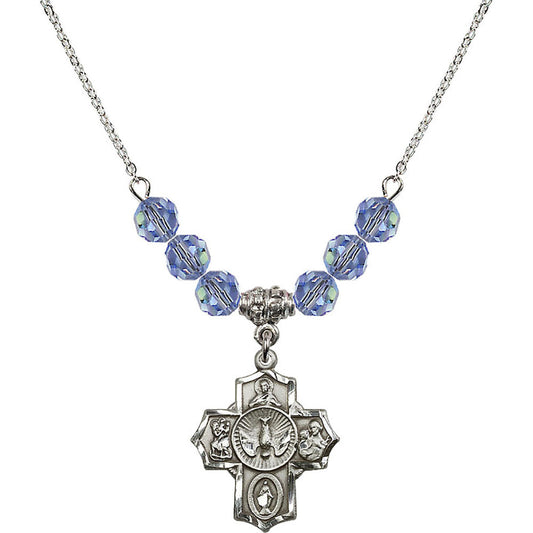 Sterling Silver 5-Way Birthstone Necklace with Light Sapphire Beads - 2090