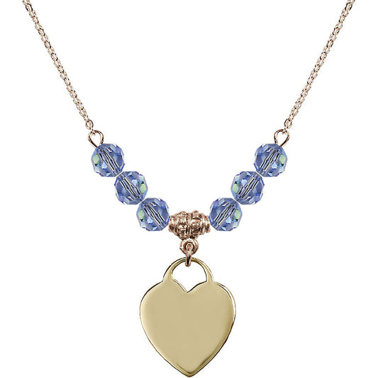 14kt Gold Filled Heart Birthstone Necklace with Light Sapphire Beads - 3200