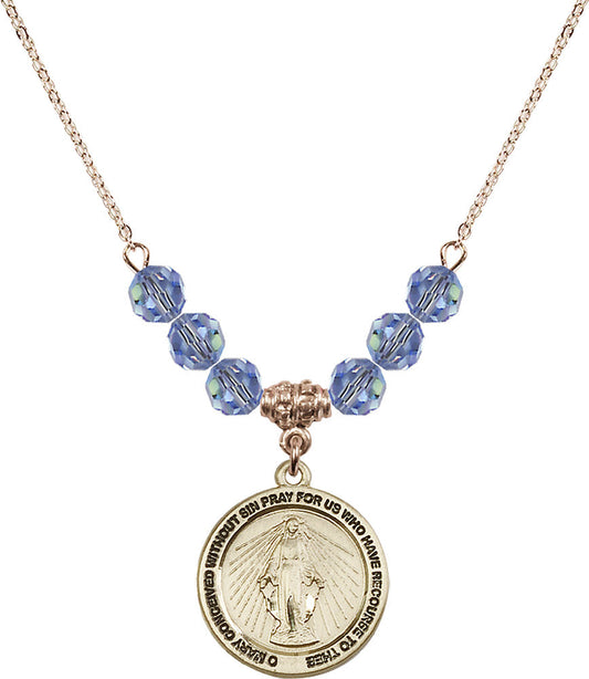 14kt Gold Filled Miraculous Birthstone Necklace with Light Sapphire Beads - 4056
