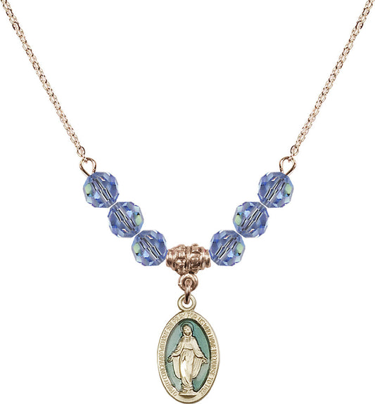 14kt Gold Filled Miraculous Birthstone Necklace with Light Sapphire Beads - 4122