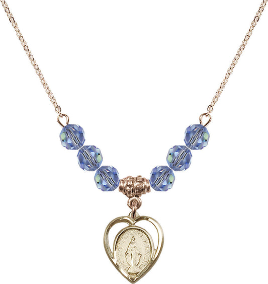 14kt Gold Filled Miraculous Birthstone Necklace with Light Sapphire Beads - 4125