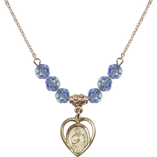 14kt Gold Filled Saint Jude Birthstone Necklace with Light Sapphire Beads - 4128