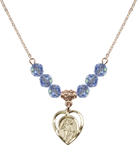 14kt Gold Filled Guardian Angel Birthstone Necklace with Light Sapphire Beads - 4129