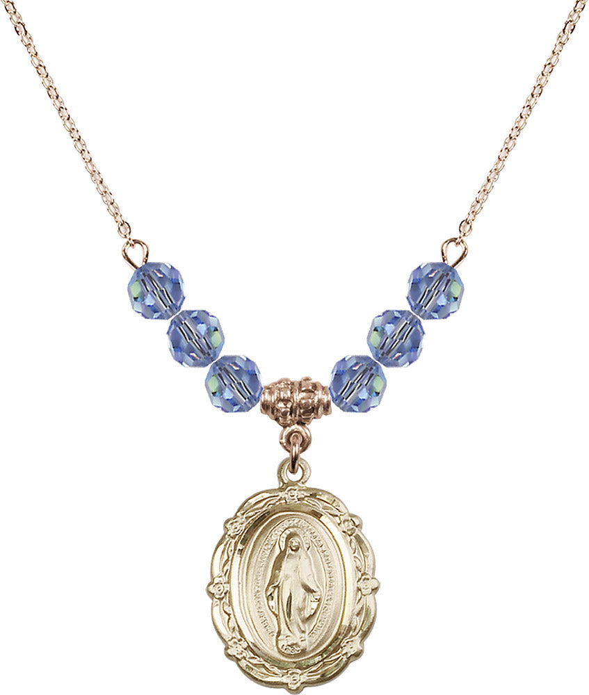 14kt Gold Filled Miraculous Birthstone Necklace with Light Sapphire Beads - 4146