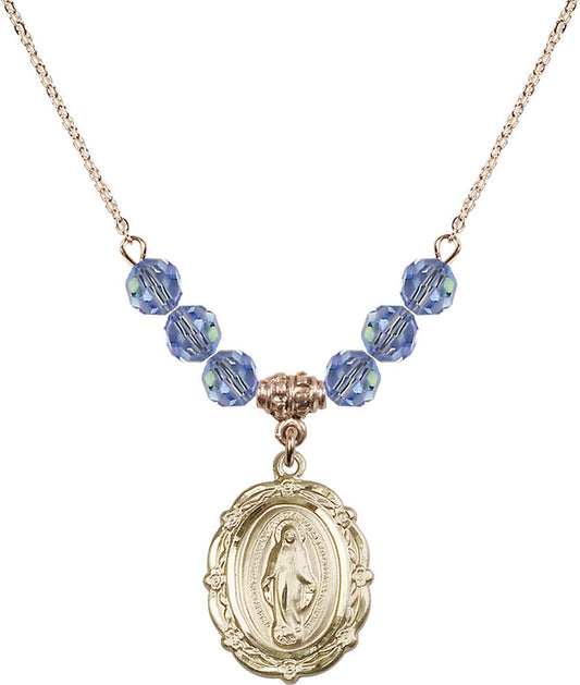 14kt Gold Filled Miraculous Birthstone Necklace with Light Sapphire Beads - 4146