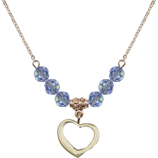 14kt Gold Filled Heart Birthstone Necklace with Light Sapphire Beads - 4208