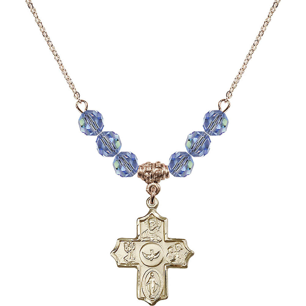 14kt Gold Filled 5-Way Birthstone Necklace with Light Sapphire Beads - 4255