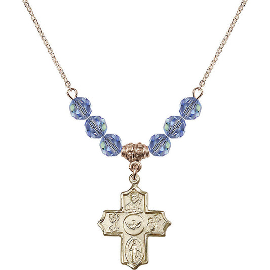 14kt Gold Filled 5-Way Birthstone Necklace with Light Sapphire Beads - 4255