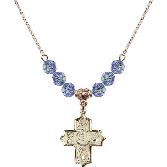 14kt Gold Filled 4-Way Birthstone Necklace with Light Sapphire Beads - 4256
